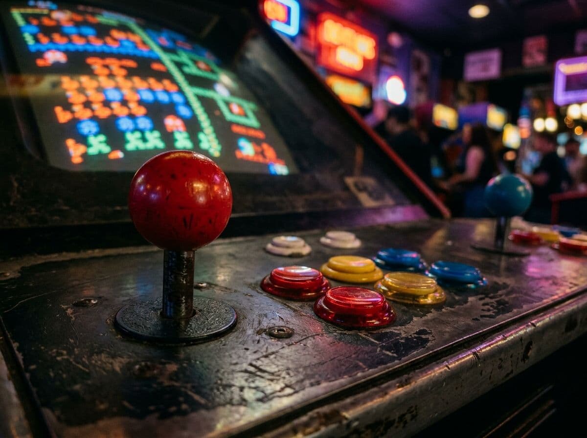 Close-up of arcade cabinet controls