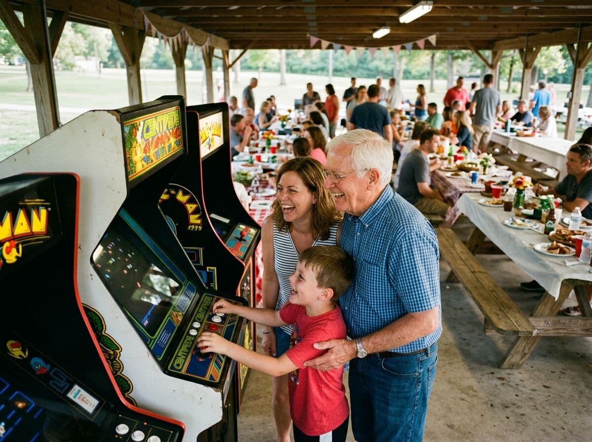 Arcade games for family reunions — three generations, one high score